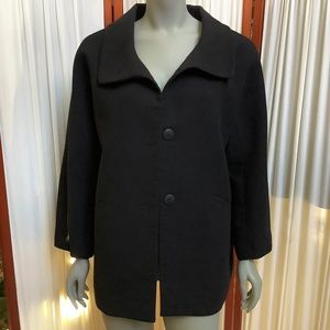 Talbots Black Blazer Jacket Button Down High Collar Size XL Wool Blend
